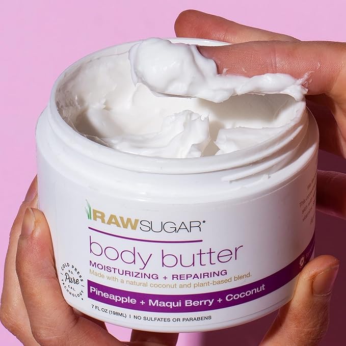 Raw Sugar Pineapple + Maqui Berry + Coconut Hand Soap, Body Scrub & Body Butter Bundle, Body Care for Dry Skin, Exfoliate and Moisturize, Hand Wash + Body Care - Formulated without Sulates and Paraben