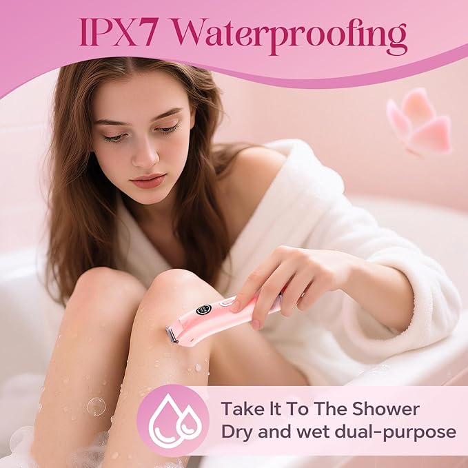 Bikini Trimmer for Women|Hair Removal Shaver - Painless Electric Razor, Cordless Body Shaver for Travel, Replaceable Lady Facial Razor|Trim Nasal/Eyebrows, IPX7 Waterproof&Easy Cleaning, Ceramic Blade