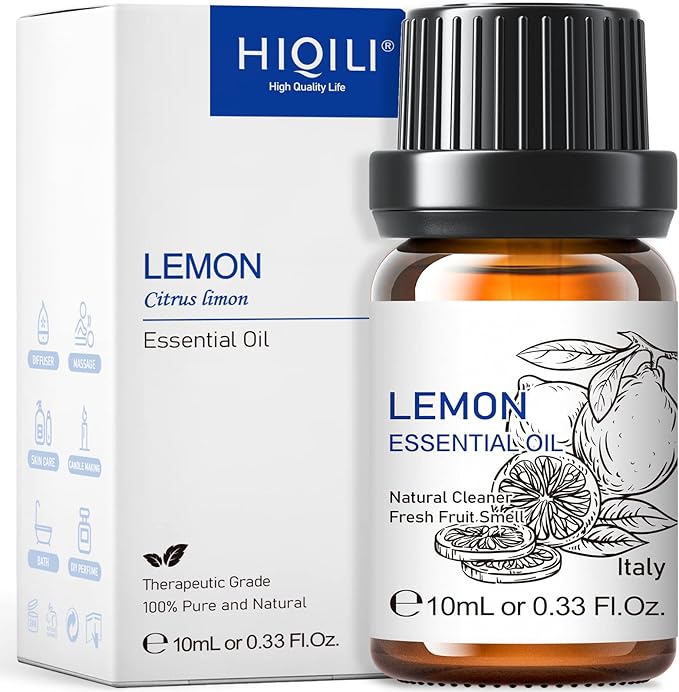 HIQILI Lemon Essential Oil, Household Cleaning, Air Purification, Skin Care, Can be Added to Cleansers, Sprays, Body Lotions Use - 0.33 Fl Oz/10ML