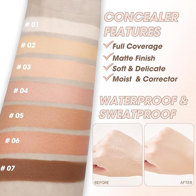 Cream Concealer Full Coverage Makeup, Matte Color Correcting Concealer with Brush, Waterproof, Conceals Blemish, Pores and Spots, Under Eye Makeup Concealer for Dark Circles (#05 MEDIUM HONEY)