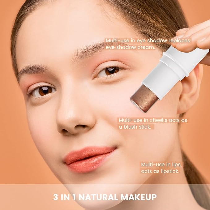 Cream Blush Stick for Cheek and Lip Tint, Multi Use as Highlighter Makeup and Blush Stick for Older Women & Mature Skin(#3 Brighten)