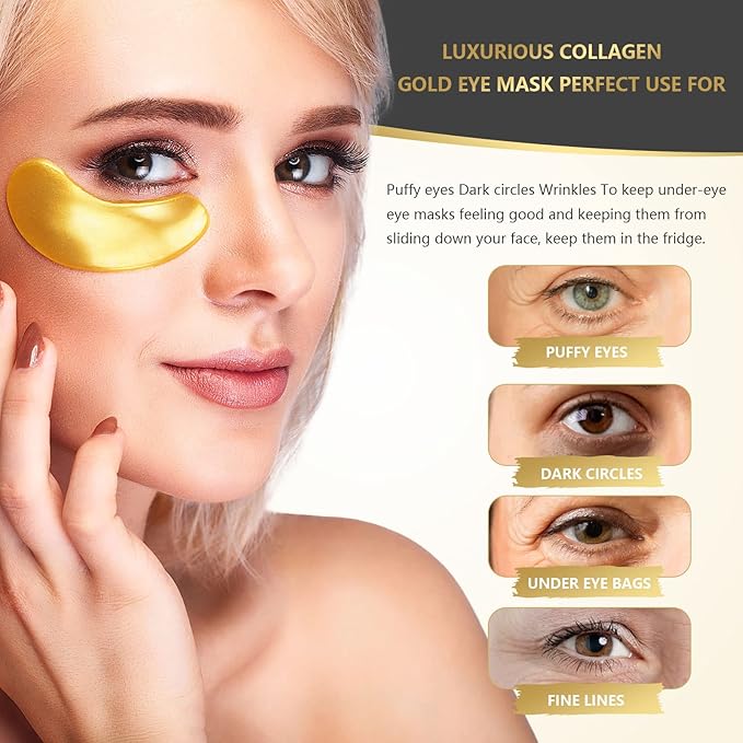 24K Gold Eye Mask, 30 Pairs, Natural Anti-aging Eye Pads for Puffy Eyes, Dark Circles, and Eye Bags with Amino Acid & Collagen, with Revitalize and Hydrate Your Skin