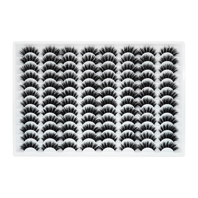 False Eyelashes 48 Pairs Faux Mink Lashes 14mm Wispy Lashes 3D Fluffy Cat Eye Lashes Pack Bulk Wholesale Strip Lashes(style 48-032)