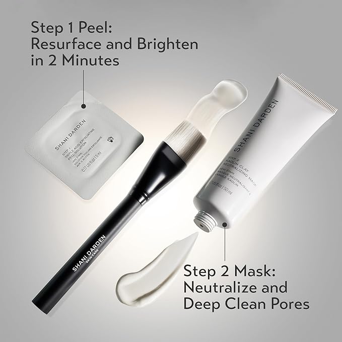 SHANI DARDEN SKIN CARE Triple Acid Peel, 2-Step Exfoliating Face Peel with Mandelic, Lactic & Glycolic Acids, Kaolin Clay Neutralizing Mask & Brush, Helps Improve Dark Spots & Skin Texture, 1.69 fl oz