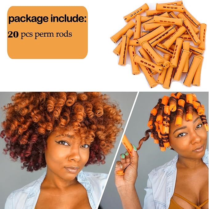 Perm Rods Set for Natural, Long, and Short Hair - Plastic Cold Wave Rods for Women's Hair Curling and DIY Hairdressing (20pcs Orange)