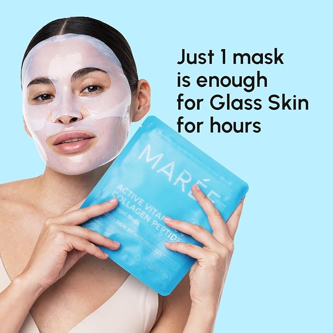 MAREE Collagen Facial Mask with Hyaluronic Acid - Hydrating Face Masks Skincare - Mascarillas Faciales For Women Skin Care - White, 4 Count