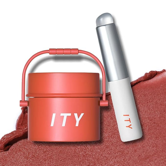 ITY Velvet Matte Finish Lip Stain-Mousse Textured Pudding Pot Lip Clay with Brush, Nude Shade, Dual-Use as Lipstick and Blush, Conceals Lip Lines, Rich Pigment, 0.21 oz (6g) in Papaya Dream