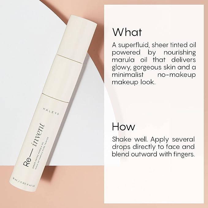 HALEYS Re-invent Sheer Tinted Marula Oil (Medium/Tan Neutral), Skin Tint, Tinted BB Moisturizer, Tinted Foundation, Face Oil, Hydrate Skin, Flexible Shades, Low to Med Coverage, For All Skin Types