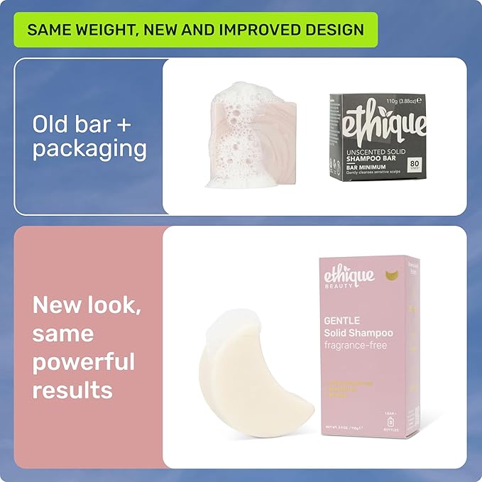 Ethique Gentle Unscented Shampoo Bar with Cocoa Butter - Plastic-Free, Cruelty-Free, Vegan, 3.88 oz - Formerly Bar Minimum