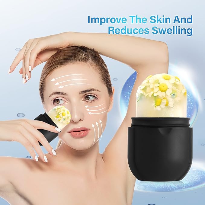 Ice Roller for Face Eye, Ice Roller Mold Face Skin Care Kit for Brighten Skin and Enhance Your Natural Glow Remove Fine Lines Shrink Pores Reduce Acne and Lubricate the Skin (Black)