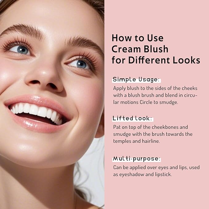 Multi Cream Blush & Blush Brush Set, Korean Makeup Blush for Cheeks, Multi-Use Face Balm, Lightweight & Hydrating, Blendable Color, Non-Greasy, Soft Bristles for Radiant Finish (Dewy)