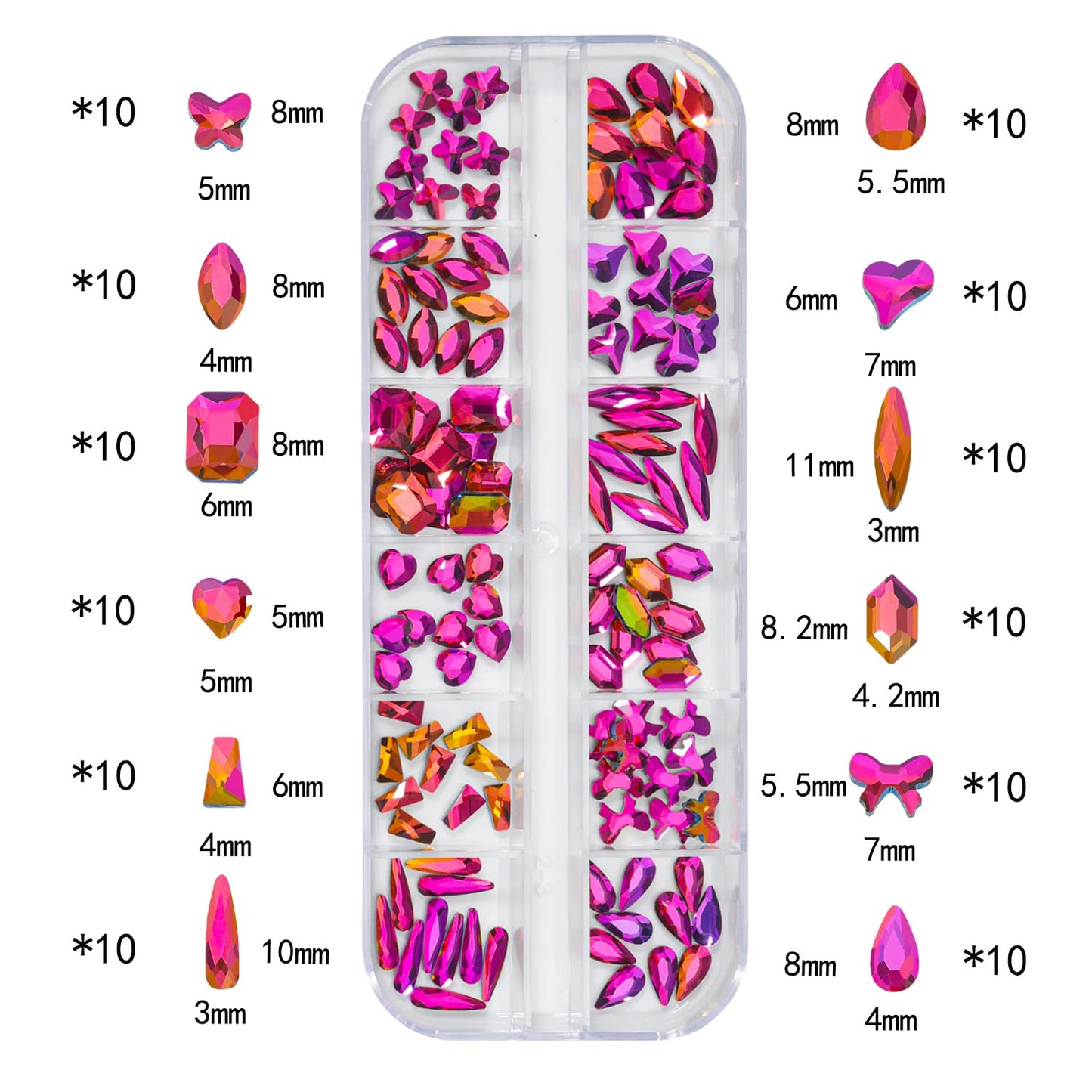 HNUIX Nail Rhinestones - 3D Multi Shape Size, Crystal Colorful Red Nail Gems, Flat Back, with Kit, for Nail Art, DIY Decorations