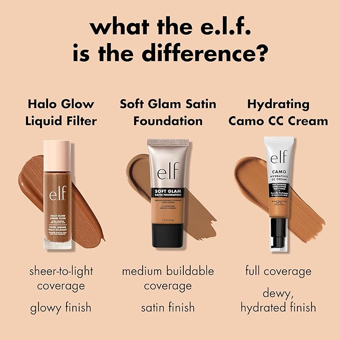 e.l.f. Soft Glam Foundation, Medium Coverage, Long-Lasting & Buildable Foundation For A Smooth, Satin Finish, Vegan & Cruelty-Free, 50 Deep Warm