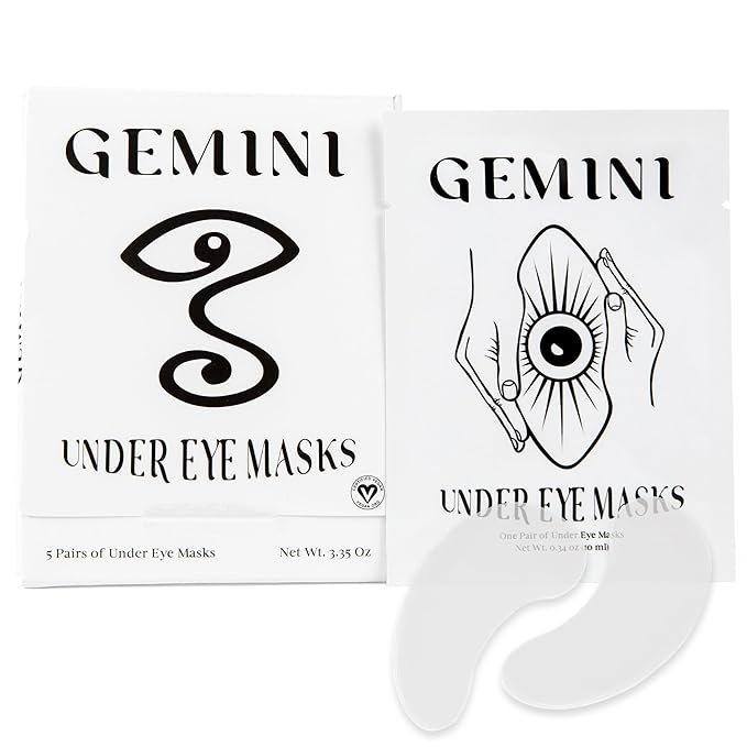 Gemini Under Eye Patches for puffy eyes, dark circles, under eye bags and wrinkles - 5 pairs biocellulose under eye masks for personal care - Certified Vegan