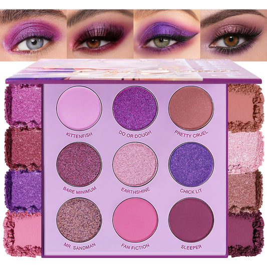 Purple Eyeshadow Palette with Mirror for Eye Makeup,16 Color Blue Green Pink Gold Colorful Matte Glitter Highly Pigmented Korean Natural Rainbow Eye Shadow palette,Blendable-01