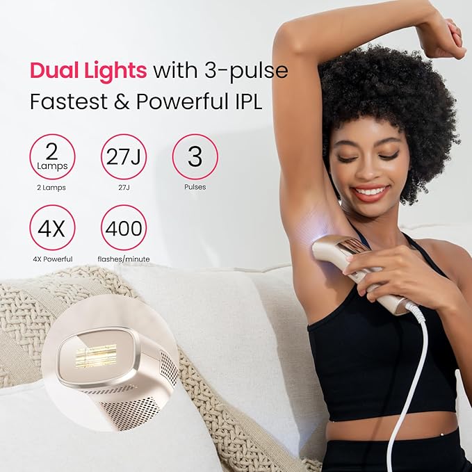 IPL Laser Hair Removal for Women and Men, 2 Lights, 2℃, 16.6 cm² Sapphire Ice Cooling for Sensitive Skin, 4-Pulse Mode for Ingrown Hair, Bikini, Face, Body Permanent Epilator Home Hair Removal Device