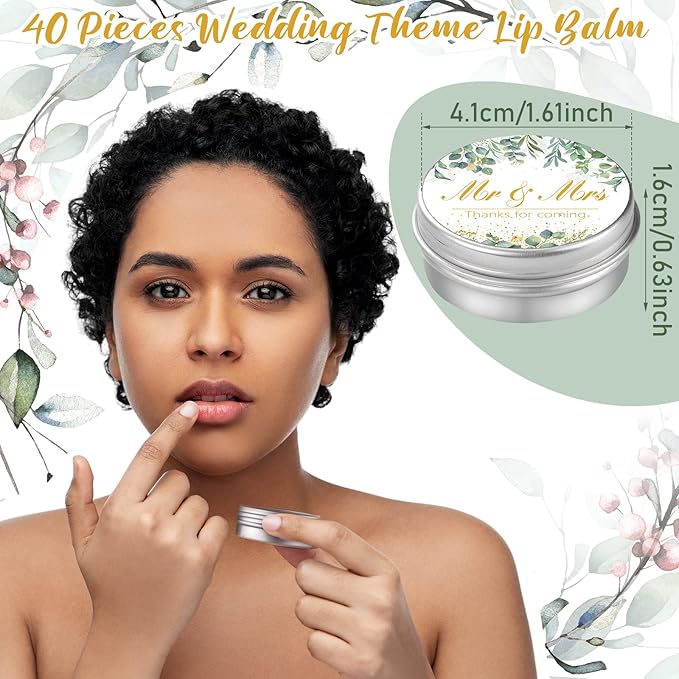 40 Pieces Bridal Shower Lip Balm Bulk Wedding Favors Lip Balms Mr and Mrs Thanks for Coming Wedding Party Gift for Guest Girl Bride Women Travel Birthday, 0.34 Oz, White (Eucalyptus Style)