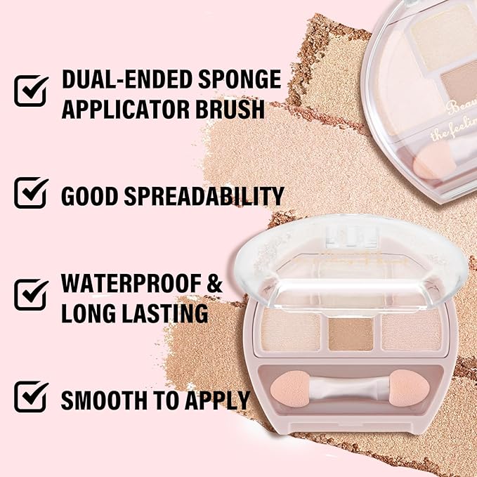 Boobeen 4-Color Makeup Palette, Highly Pigmented Glitter Eyeshadow Contour Palette with Smudger, Multi-purpose Face Makeup Palette for Eye/Face/Highlighter, Creates Shimmer Finishes, Long-lasting