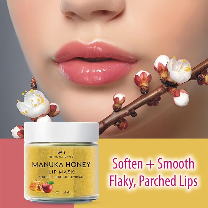 Lip Mask & Lip Balm - leave-on Overnight repair and nourish lip mask or lightweight non-sticky daytime lip care with Vitamin C, Antioxidants, Manuka honey, Stem cells, 1 oz.