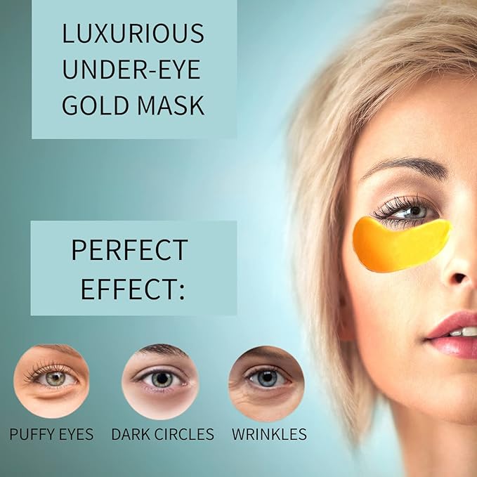 Golden Under Eye Patches for Puffy Eyes & Eye Bags & Wrinkles, Under Eye Patches for Dark Circles,Collagen for Eye Bags, Under Eye Collagen Patches