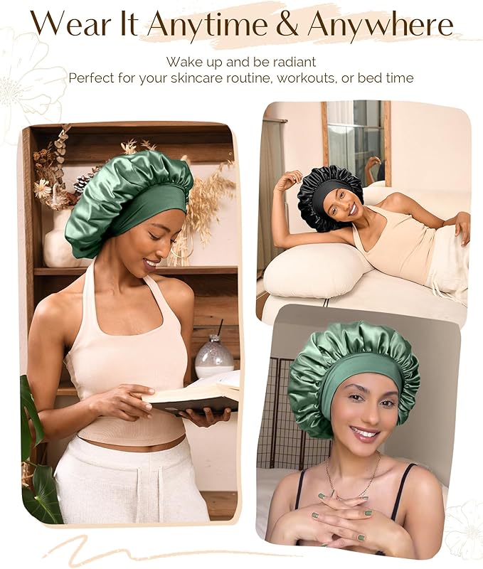 YANIBEST Silk Bonnet for Sleeping Women, Double Layer Hair Satin Bonnets with Elastic Band, Sleep Cap Curly Natural Hair