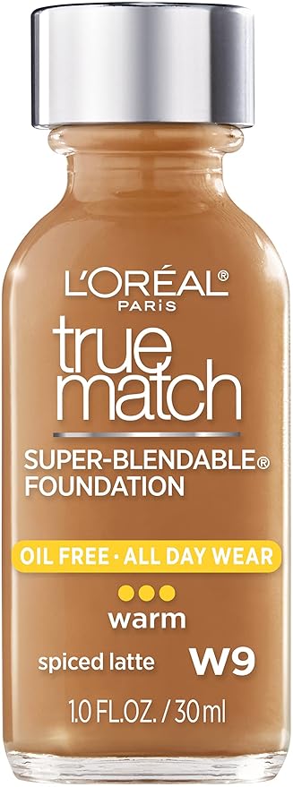 L'Oreal Paris Makeup True Match Super-Blendable Liquid Foundation, Spiced Latte W9, 1 Fl Oz,1 Count