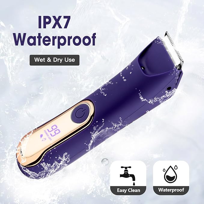 Bikini Trimmer for Women,Wet/Dry Personal Pubic Hair Trimmer Womens Electric Razors Shaver for Underarm Leg Arm Body Hair Private Area,LED Light Ceramic Blade IPX7 Waterproof Rechargeable LCD Display