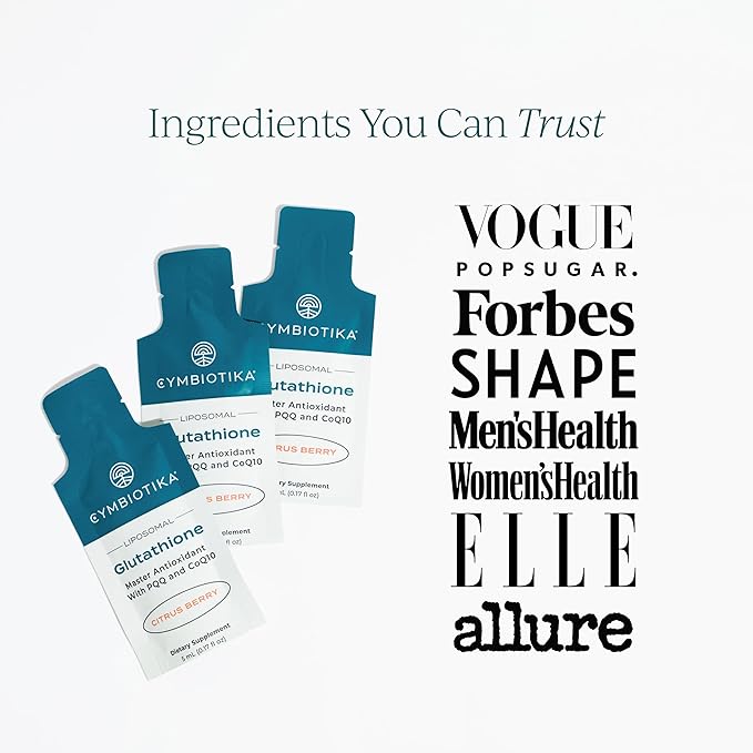 CYMBIOTIKA Liposomal Glutathione Supplement – PQQ, CoQ10 & Antioxidants for Detox, Brain, Energy, Immune Support – Advanced Absorption for Cellular Health & Longevity, Citrus Berry, 2 Month Supply