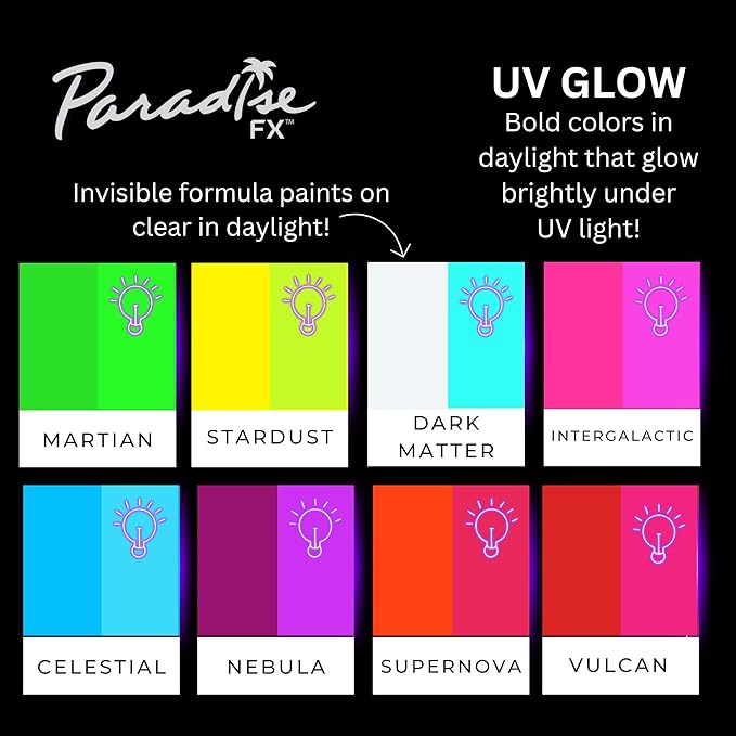 Mehron Paradise FX UV Neon Glow – Neon UV Celestial 1.4 oz | Water Activated Black Light UV Paint for Raves, Costumes, SFX, Halloween, Stage, Theater & Cosplay