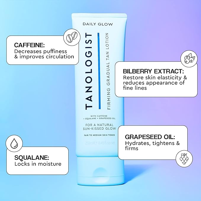 Tanologist Firming Daily Glow Body Lotion- Medium/Dark, Gradual Tanning Lotion, No Fake Tan Smell, Streak-Free & Natural Looking Self Tanner, Toning, Vegan, 8.45 fl. oz/250 ml Tube