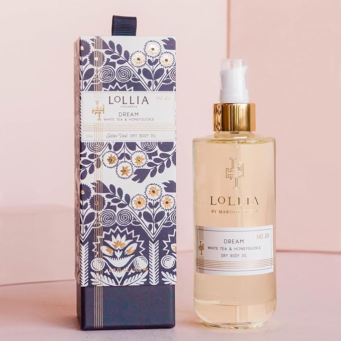 LOLLIA Dream Dry Body Oil, 6.8 Fl. Oz. – White Tea & Honeysuckle – Women’s, Scented, Moisturizing, Dry Body Oil for Women, For All Skin Types