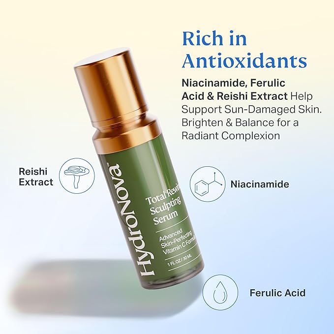 HYDRONOVA Total Rewind Sculpting Serum 1 fl oz | Line-Smoothing, Dark Spot Corrector | Vitamin C, Niacinamide, Kojic Acid, Peptides | Radiant Glow, Balanced Complexion | AM Formula