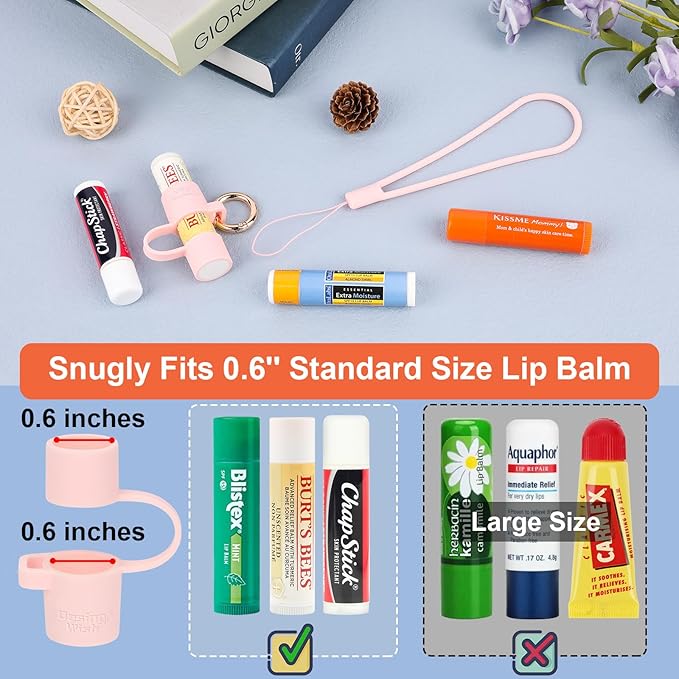 Desing Wish Silicone Lip Balm Holder with Silicone Zipper Pouch, Portable Lip Balm Keychain Sleeve - Silicone Storage Bag for Lip Balms/Small Cosmetics/Earphones/Keys - Pink