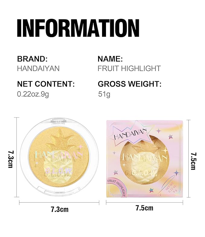 Cream Highlighter Compact, Highly Pigmented Glitter Powder Makeup, Face Highlighters & Luminizers Makeup Palette, Body Cheek Gold Pink Metallic Sparkle Glitter Shimmer Bronzer (#04 Banana)