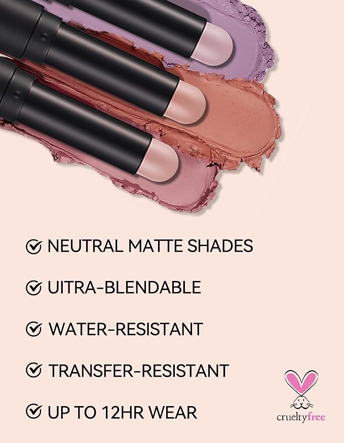 Erinde Waterproof Cream Eyeshadow Stick, Matte Nude Eye Shadow Sticks, Longwear Blendable High Pigmented, Neutral Eye Shadow Sticks Matte for Older Eyes, Smokey Eyeshadow Pencil Crayon, 11 Rose Nude