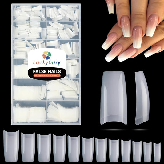 504PCS Half Cover False Nails Tips Acrylic Nail Tips Artificial False Nails Lady French Style Tip Acrylic Fake Nails For Nail Extensions Art Salon Home DIY