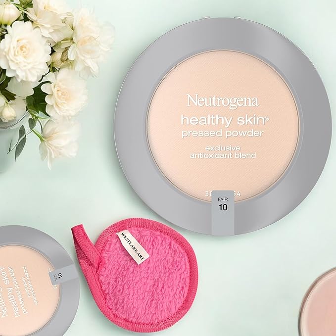 Healthy Skin Pressed Powder Compact | Bundled with Westlake Art Makeup Cleansing Cloth - Fair Shade, Antioxidant & Pro Vitamin B5, Flawless & Natural Finish, Non-Comedogenic [Pack of 2]