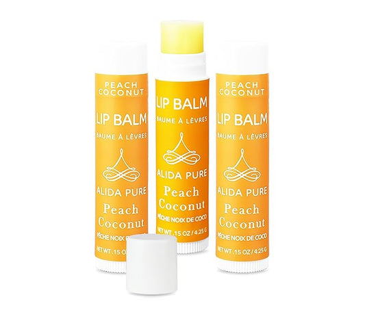 Peach Coconut Lip Balm Collection, Vegan Lip Balm Set, Lip Balm, Beeswax Free, with Avocado Oil, Organic Jojoba Oil, and Vitamin E, Natural Moisturizer for Dry, Chapped Lips, 3 Tube Set