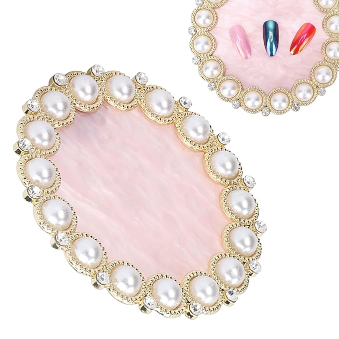 Resin Stone Nail Art Palette, Nail Art Display Board Cosmetic Nail Mixing Palette Drawing Color Mixing Nail Art Painting Gel Palette Tips Display Plate(Golden)