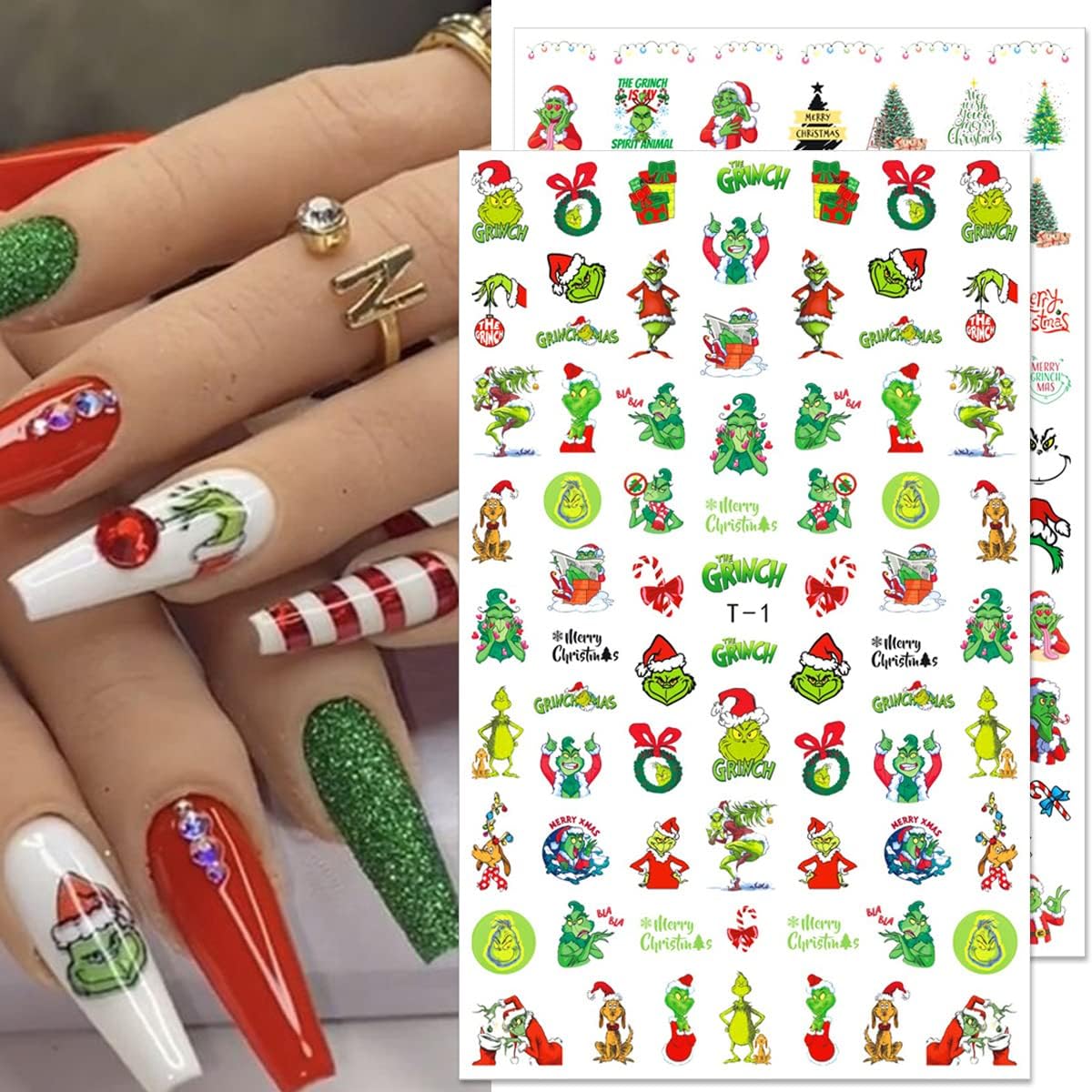 10 Sheets Christmas Nail Stickers 3D Xmas Decals Winter White Snowflake Santa Claus Snowman Bell Reindeer for Women Girls Christmas Designs Decoration Charms