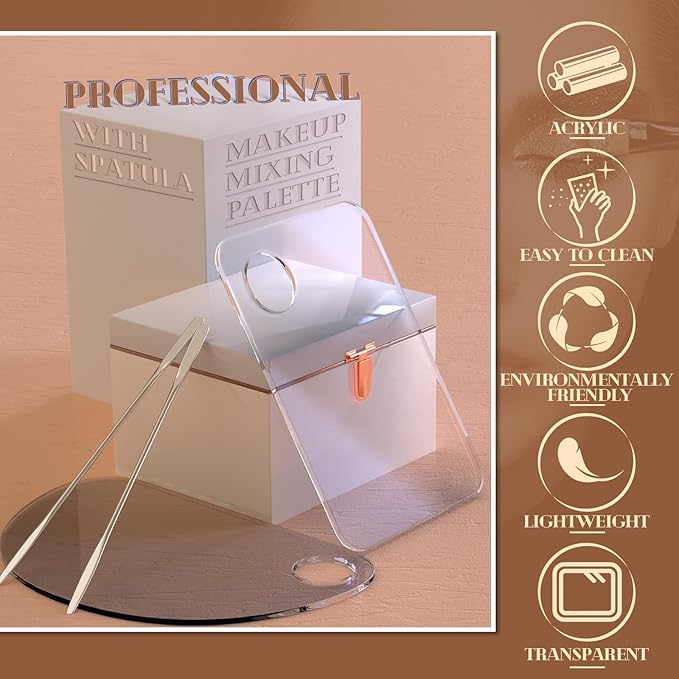 Acrylic Cosmetic Makeup Palette, 4 In 2 Set Makeup Mixing Palette with Spatula, Makeup Palette for Foundation, Makeup Mixing Tray, Foundation Mixing Palette, Makeup Palette Mixing Tray, Paint Palettes