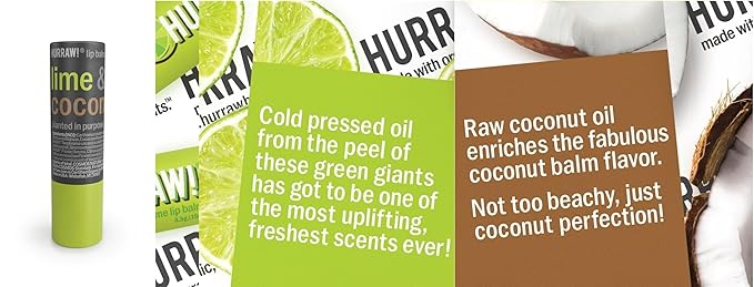 Hurraw! Lime & Coconut Lip Balm, 3 Pack: Plastic-Free with new cardboard push-up tube. Certified Organic, All Natural Origin, Vegan & Cruelty Free. Gluten Free. Bee, Shea, Soy & Palm Free. Made in USA