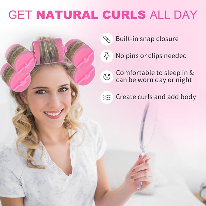 24 Pieces Foam Sponge Hair Rollers - Soft Sleeping Hair Curlers for Hair Styling (2inch, Pink)