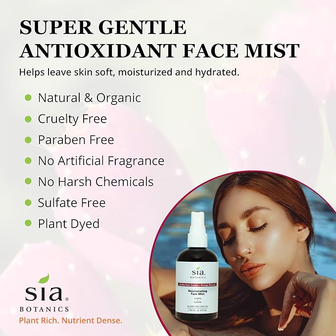 Rejuvenating Face Toner Mist (118ml/4oz Bottle) | Facial Treatment w/Prickly Pear, Aloe Vera, Orange Blossom | Natural, Clean, Botanical Skincare for Women
