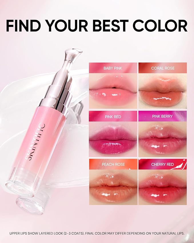 Hydrating Brightening Lip Serum, Nourishing Hydration Tinted Lip Stain, Plumping Lip Gloss with Polypeptide Squalane (00 Clear)