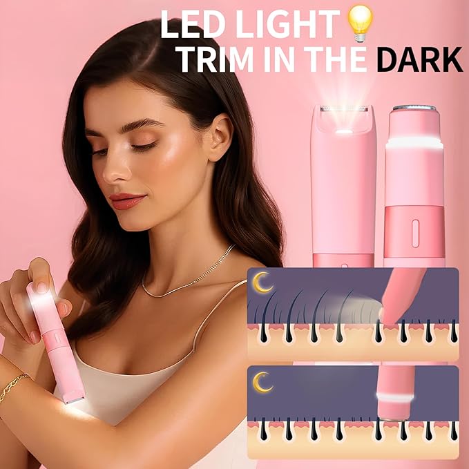 Bikini Trimmer for Women - 2 in 1 Painless Electric Razors for Women, IPX7 Waterproof Rechargeable LED Dual Head Electric Shaver for Lady Bikini Underarm, Body, Leg, Face Hair Remove - Pink