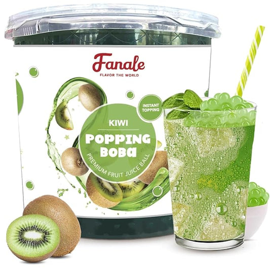 Fanale Kiwi Popping Boba Pearls, Vegan, Non GMO, Gluten Free, Fat Free, Perfect for Bubble Tea, Smoothies, Ice Cream, Desserts, and Beverages.