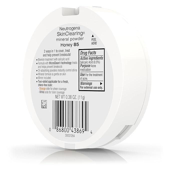 Neutrogena SkinClearing Mineral Acne-Concealing Pressed Powder Compact, Shine-Free & Oil-Absorbing Makeup with Salicylic Acid to Cover, Treat & Prevent Acne Breakouts, Honey 85,.38 oz