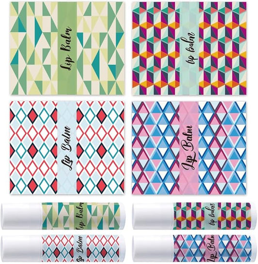 OLYCRAFT 100Pcs Self-Adhesive Lip Balm Tag Stickers 1.7x2.1 inch Waterproof Adhesive Label with Texture Pattern Rectangle Lipstick Tag Sticker for Lip Balm Container Tubes Lipstick Wrapping Decoration