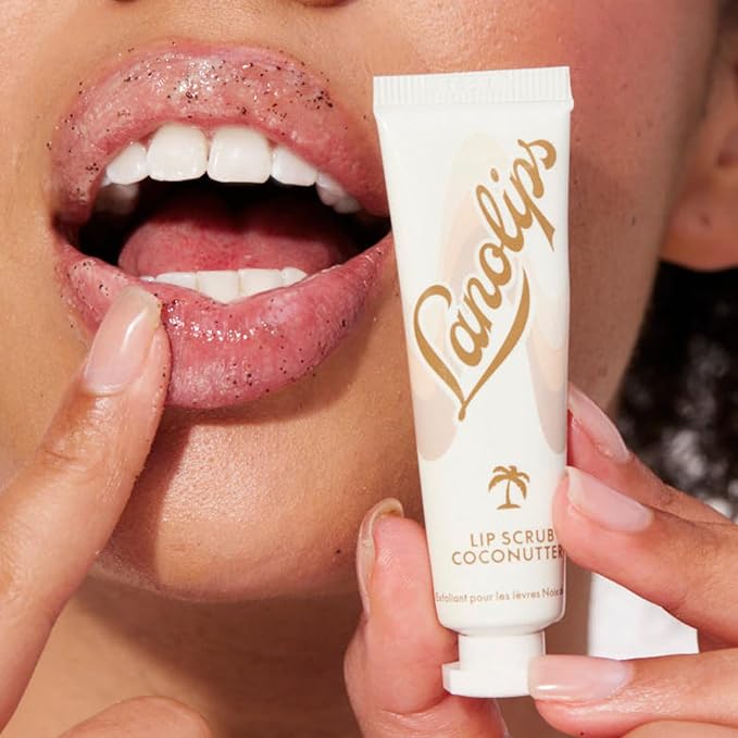 Lanolips Lip Scrub - Natural Lip Exfoliator Made with Lanolin, Vitamin E & Finely Ground Coconut Shells - Gentle Sugar Scrub for Healthy, Soft Lips - Coconutter (.35 oz)
